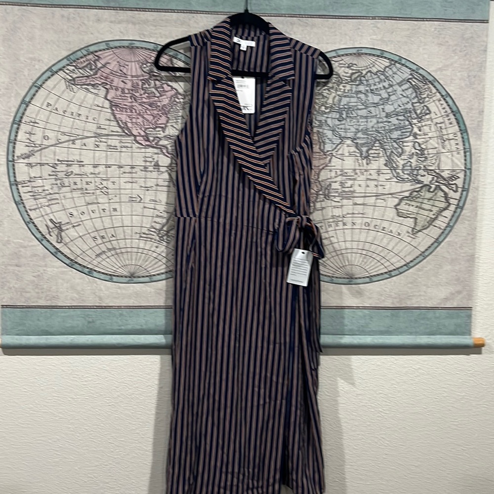 NWT DR2 (NORDSTROM) blue stripe wrap midi wrap dress